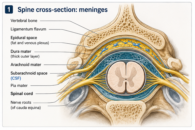 Panel 1 of Spine cross-section: meninges