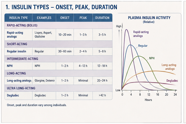 Panel 1 of Insulin types and their onset, peak, duration