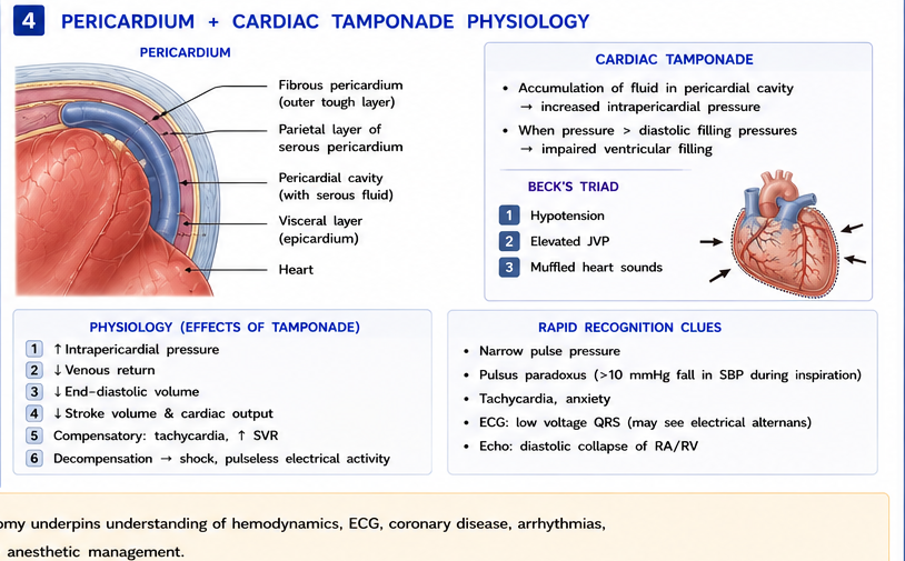 Pericardium + tamponade physiology