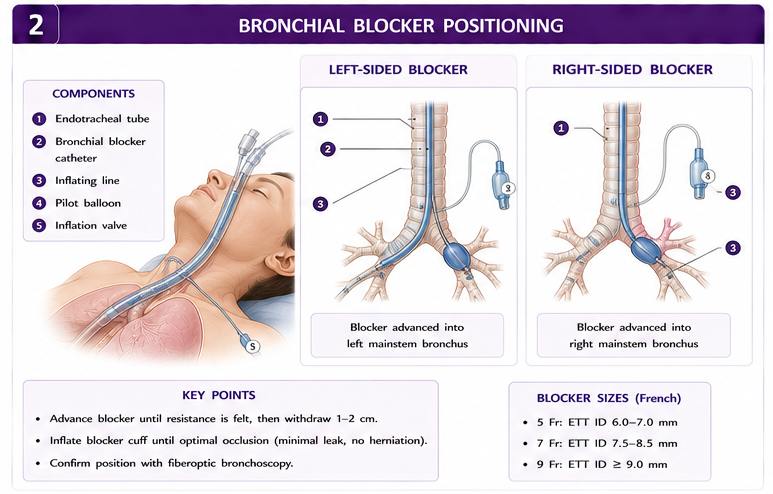 Panel 2 of Left side: Double lumen T tube placement · Right side: Bronchus left side DET replacement