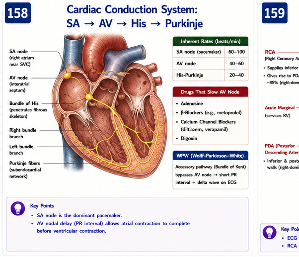 Conduction pathway SA → AV → His → Purkinje