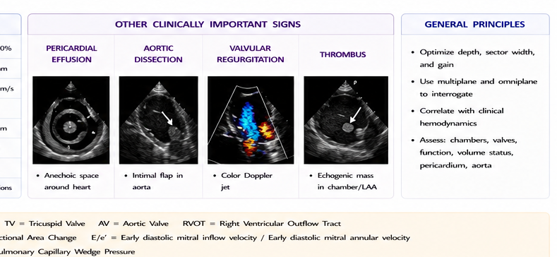 Panel 4 of 1. Tee mid-esophageal view · 2. Key structures