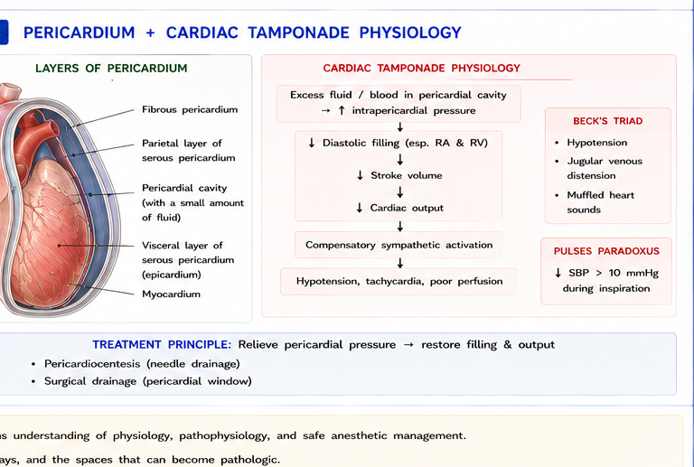 Pericardium + tamponade physiology