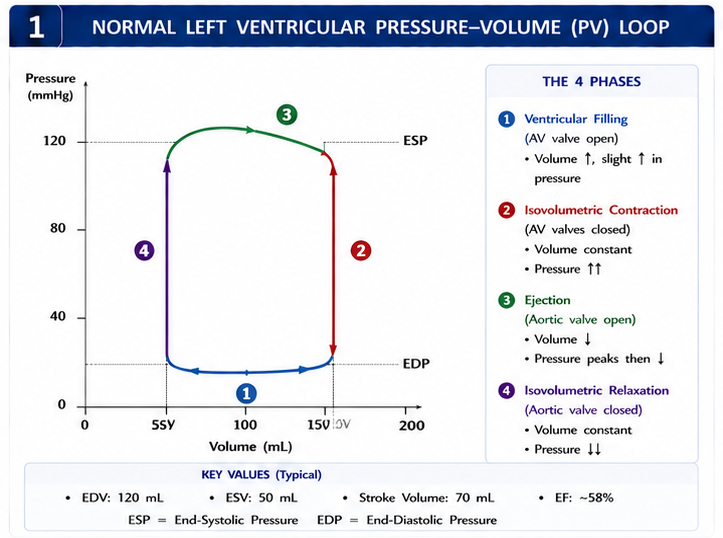 Panel 1 of Normal left ventricular pressure-volume loop
