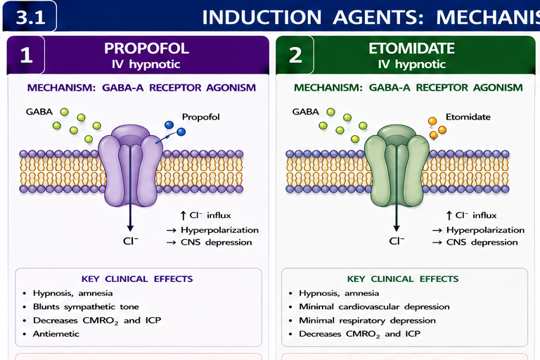 Propofol GABA-A mechanism + side effects