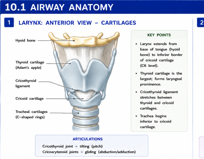 Larynx anterior view cartilages