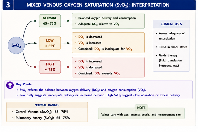 Mixed venous saturation interpretation tree