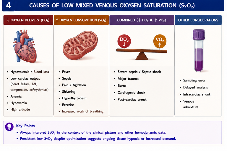 Causes of low SvO2 grid